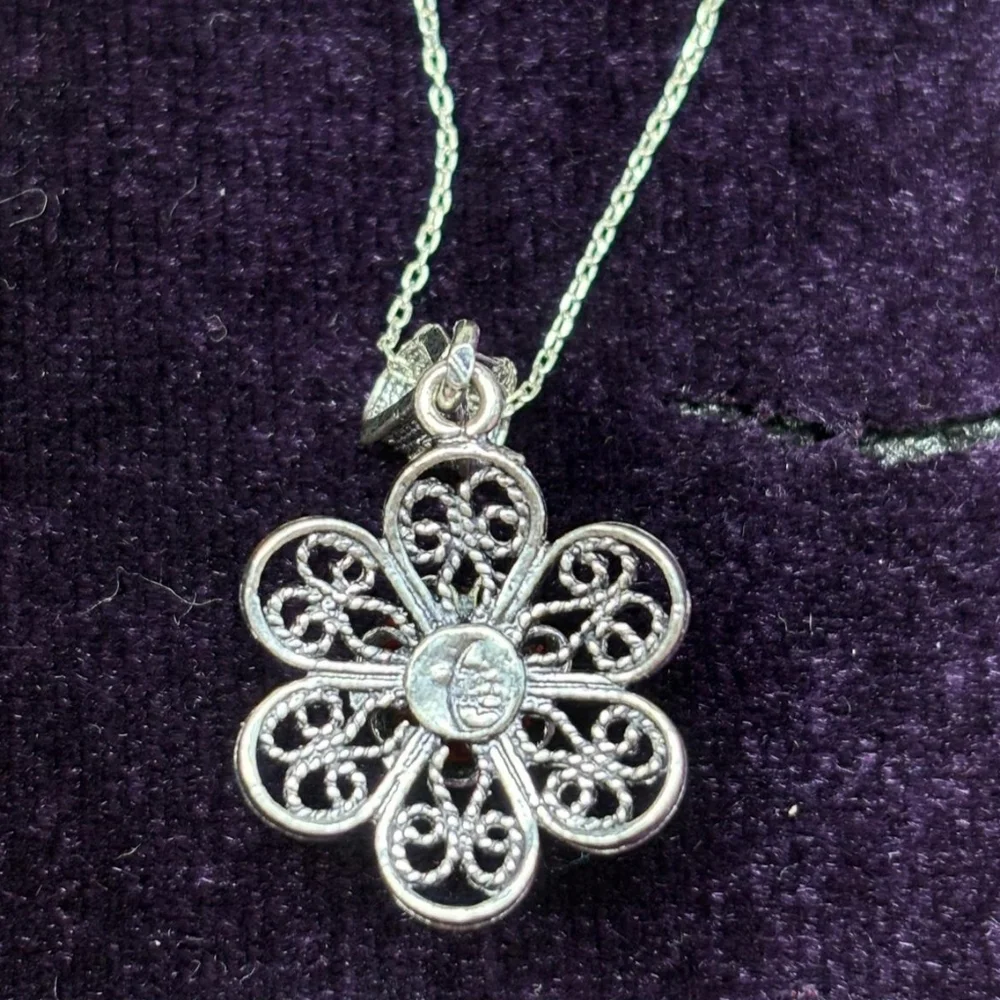 925 Sterling Silver Turkish Filigree Flower Necklace for Women, NEW,HandmadeGift - Picture 5 of 5
